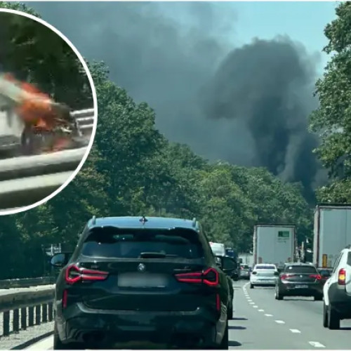 Trafic blocat pe autostrada A1 Pitesti - Bucuresti din cauza unui incendiu