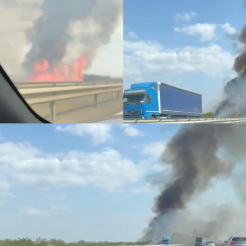 Trafic blocat pe Autostrada București-Pitești din cauza unui incendiu