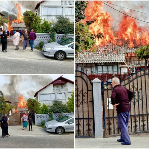 Casa înghițită de flăcări în Argeș