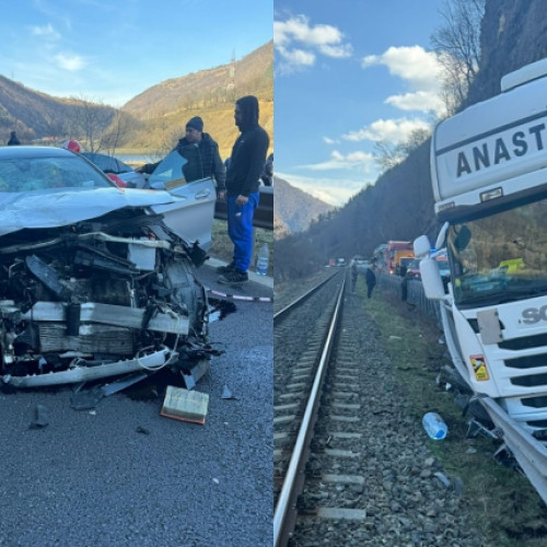 Accident grav pe Dealu Negru: TIRul a lovit o mașină în timp ce aceasta era în depășire! Două persoane rănite și încarcerate în mașină.