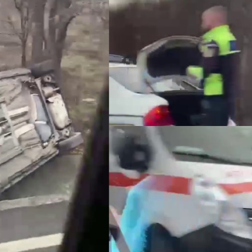 Astăzi! Accident rutier cu mașina răsturnată în șanț! Intervenție rapidă a îngrijrilor medicale!