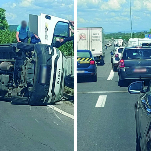 Accident grav la Podul Viilor! O dubă s-a răsturnat!